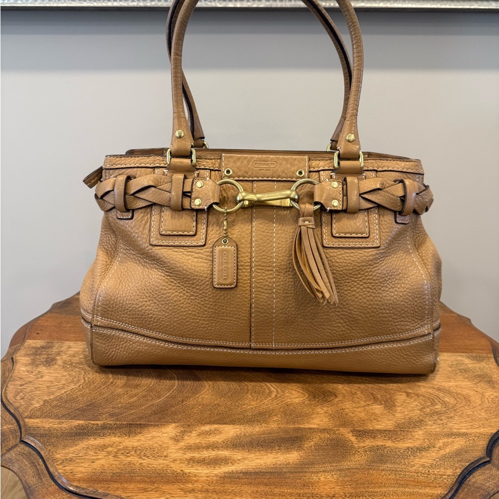 Tan Leather Braided Handle Tote Bag - Women's Handbag